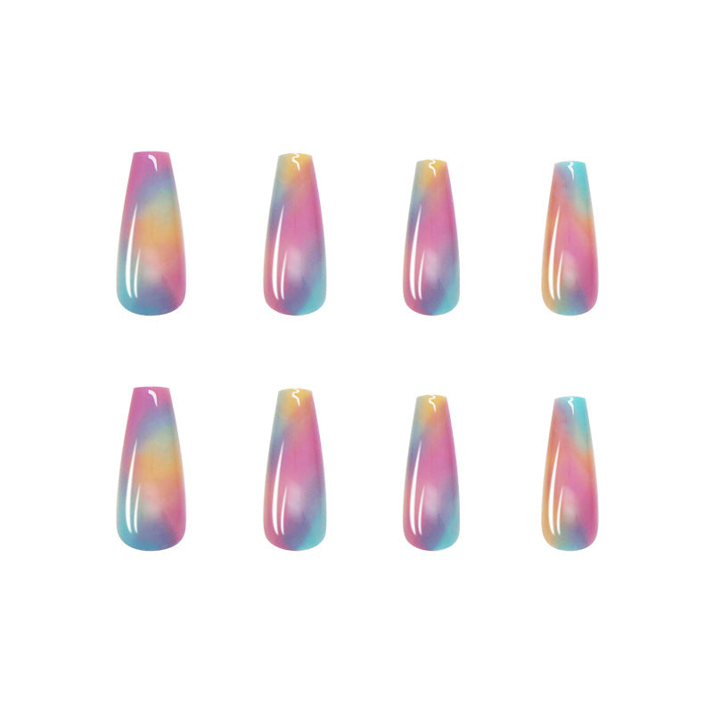 24-Piece Long Ballet Rainbow Nails, Ready-to-Wear