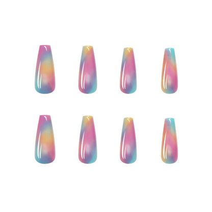 24-Piece Long Ballet Rainbow Nails, Ready-to-Wear