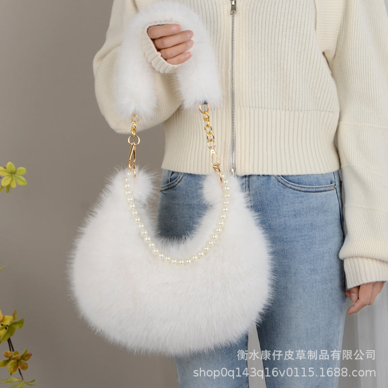 Cute Faux Fur Crossbody Bag - Winter Fashion Tote