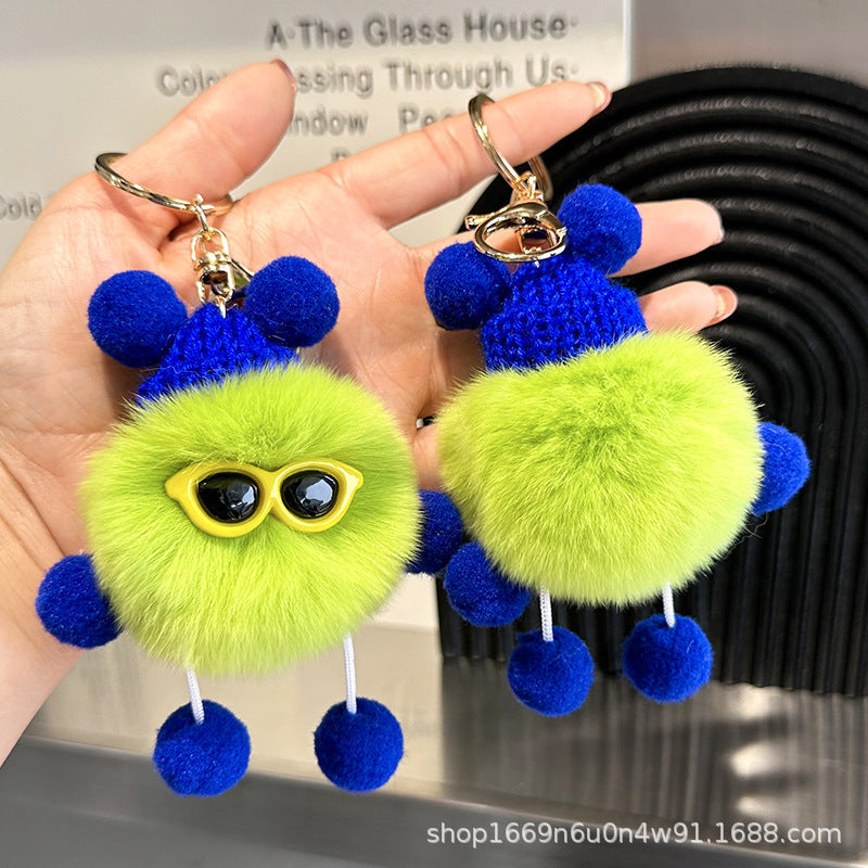 Cute Fuzzy Bead Keychain - 12cm Carabiner Toy