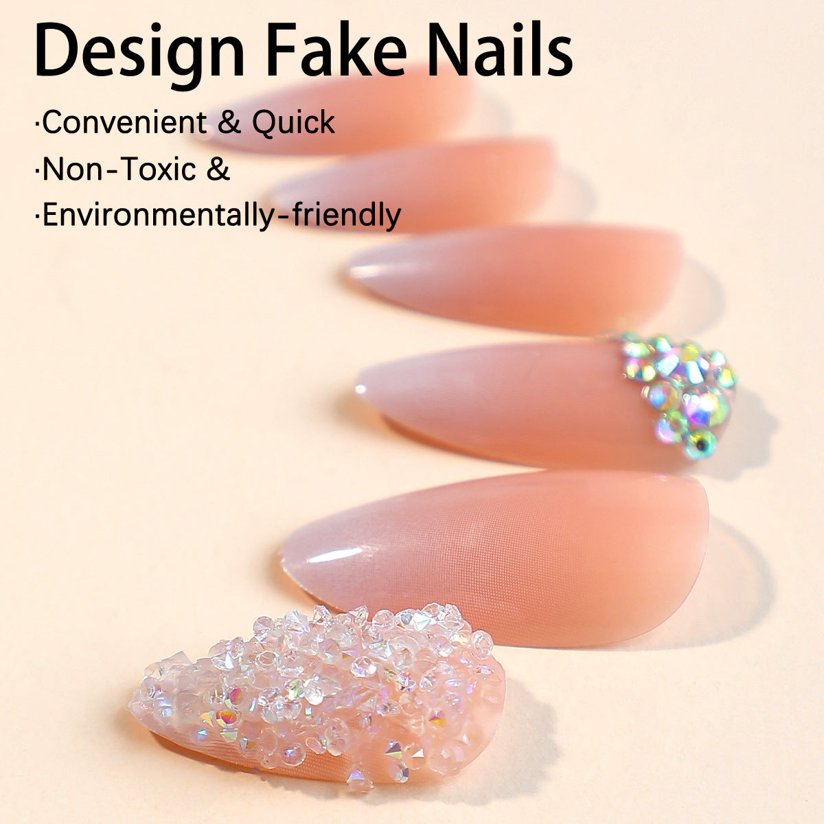 Almond Shaped Gradient Diamond French Nails