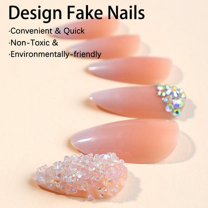 Almond Shaped Gradient Diamond French Nails