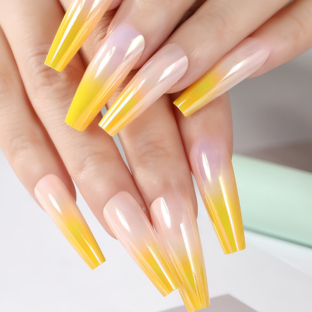 New Fashion  Luxury Minimalist Yellow Gradient Aurora Metal Acrylic Nails TA-19-Homeunderwear