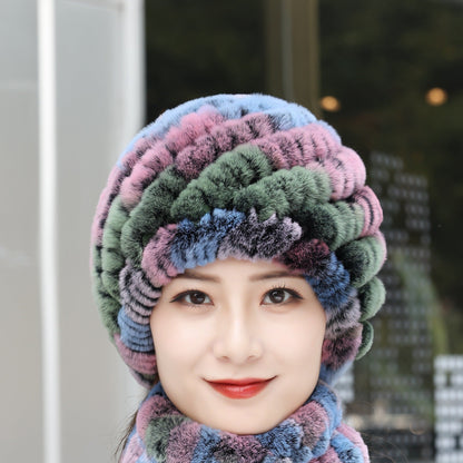 Winter Knit Real Rabbit Fur Hat - Warm & Stylish