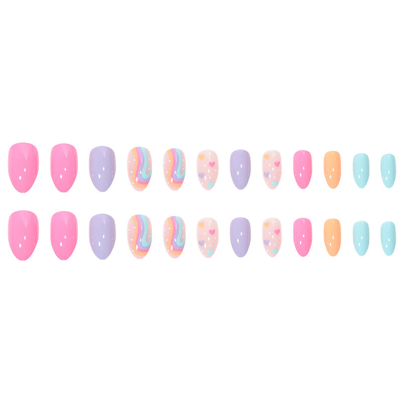 Heart Rainbow Macaron Nail Extensions, Detachable and Adorable