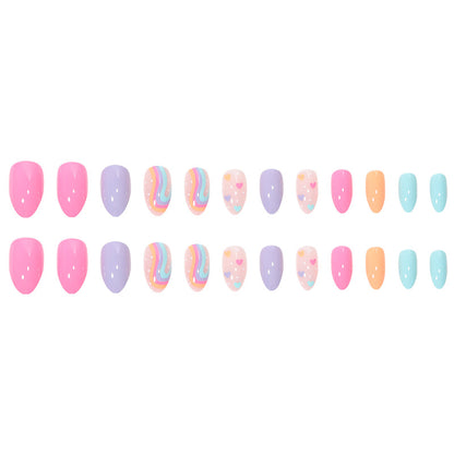 Heart Rainbow Macaron Nail Extensions, Detachable and Adorable