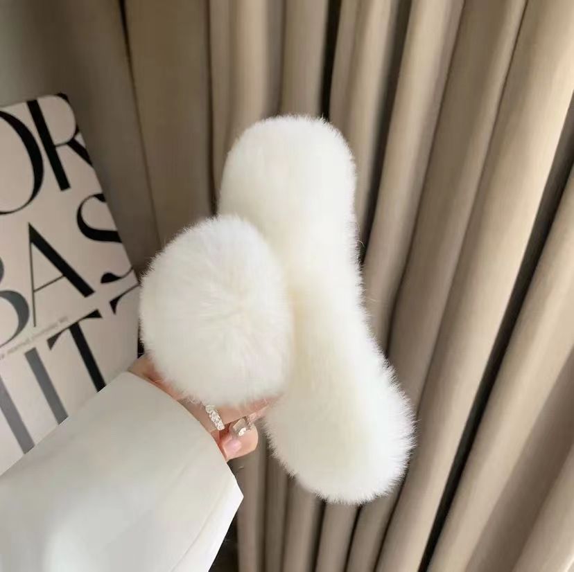 Luxury Real Rabbit Fur Hair Claw - Cute Ponytail Holder