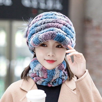 Winter Real Rabbit Fur Cap & Scarf Set - Mom Hat