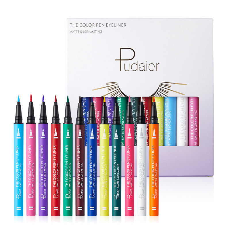 Pudaier 12-Color Liquid Eyeliner - Smudge-Proof, Long-Lasting, Matte Finish