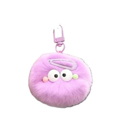 Cute Real Rabbit Fur Pom Pom Keychain - Hair Clip Accessory