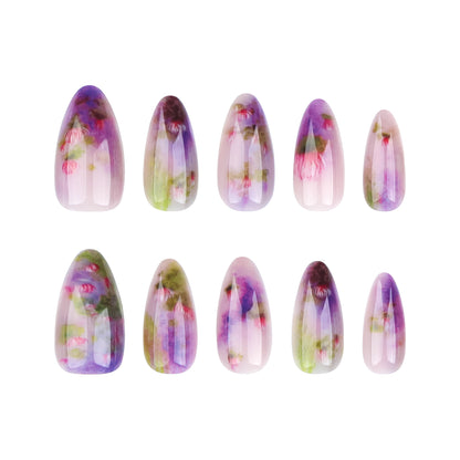 Summer Lotus Gradient Nails, Short Almond Shape