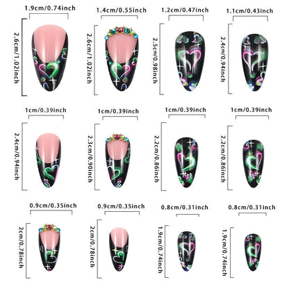 New FashionDark Colored Heart Diamond Almond Nail Tips