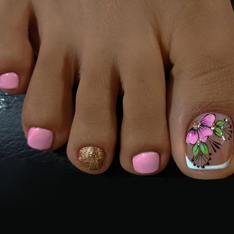 Spring-Summer New Arrival, Fresh Green Leaf Red Flower Toenails, Shiny Solid Colo-Homeunderwear