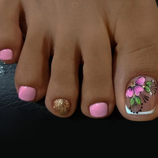 Spring-Summer New Arrival, Fresh Green Leaf Red Flower Toenails, Shiny Solid Colo-Homeunderwear