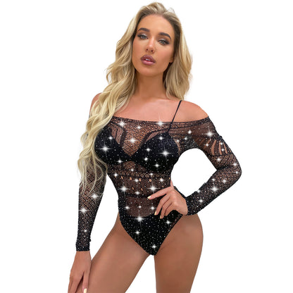 Sexy Hot Diamond Bikini Black Fishnet Long Sleeve Skinny High-end Mesh Sex Underwear