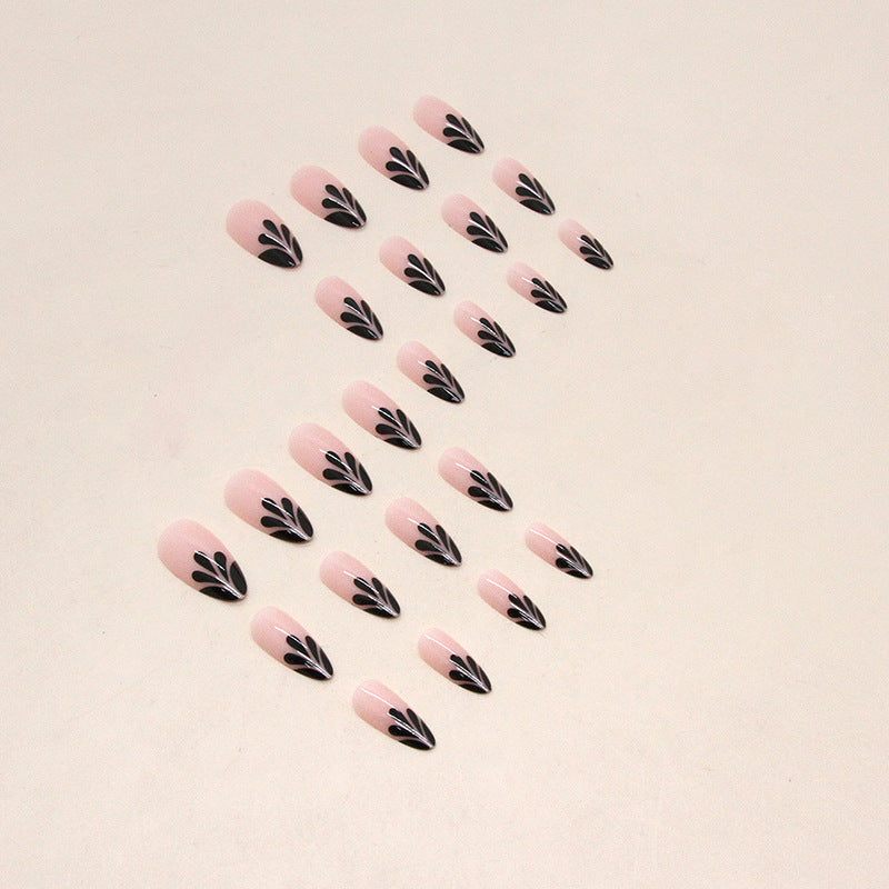 Sweet Edgy Black Petal Drop French Nail Stickers