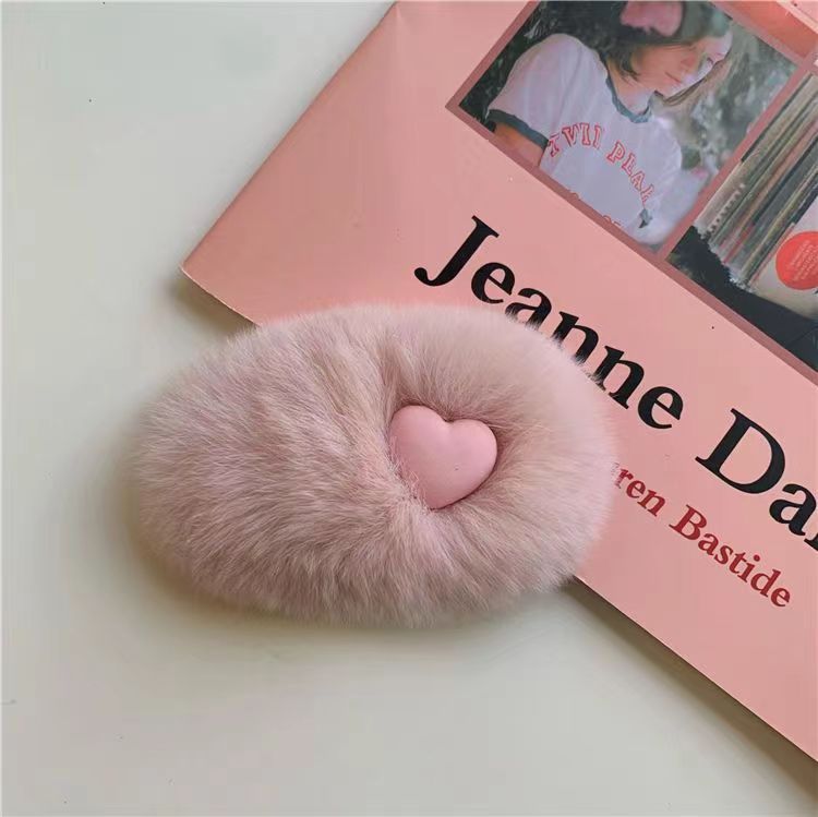 Cute Real Rabbit Fur Hair Clips - Heart Shaped Bobby Pins