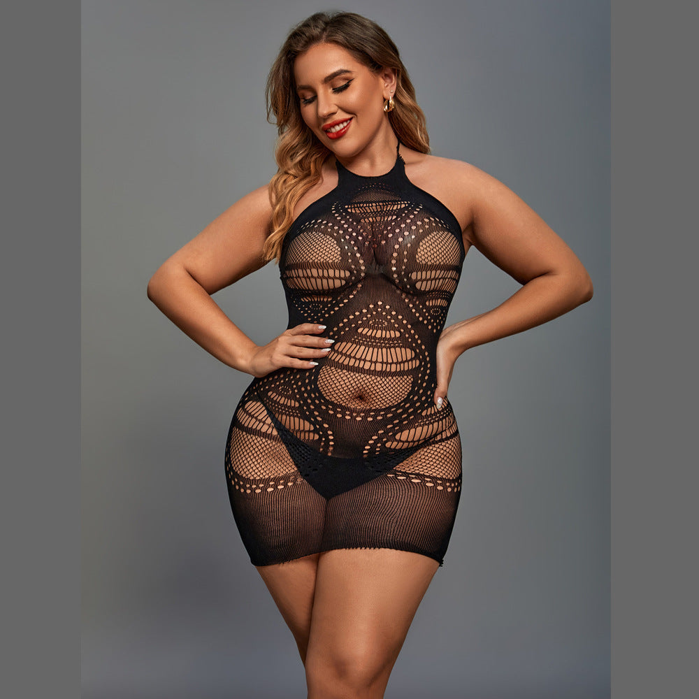 Plus Size Halter Neck Cover Hip Bodysuit