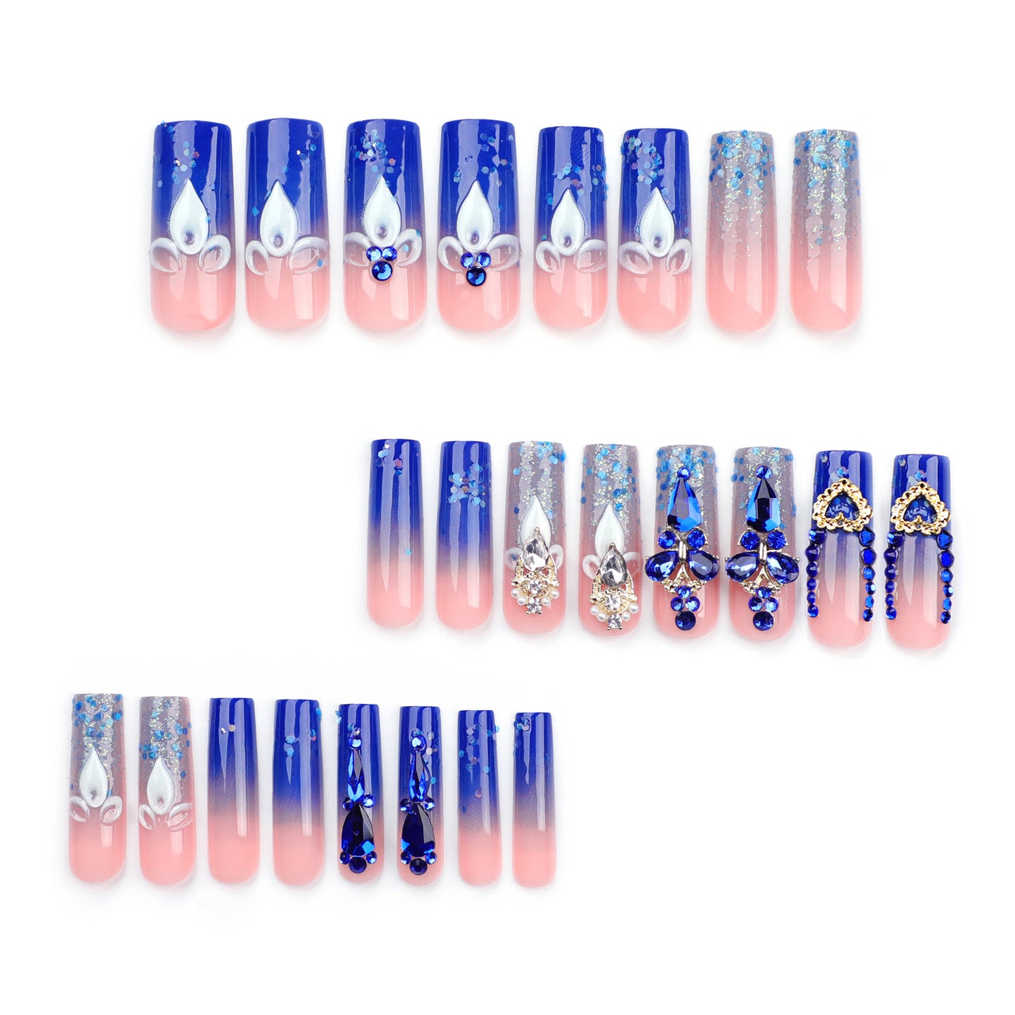 French Waterpipe Square Nail Tips with Sparkling Diamonds