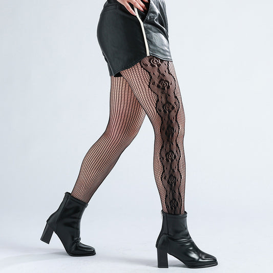 New Side Rose Fishing Net Lace Thin Grid Pantyhose
