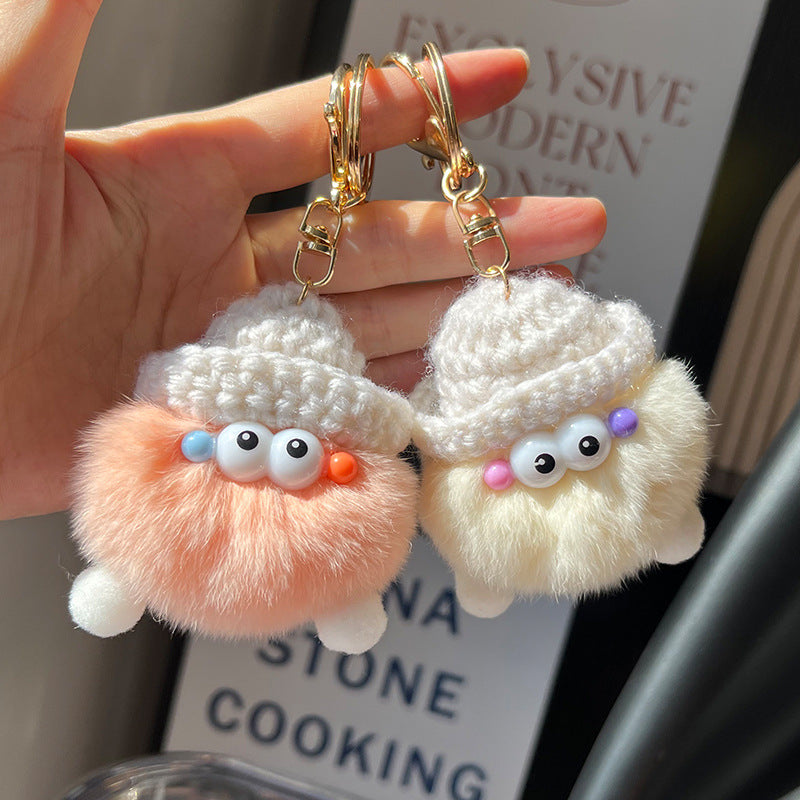 Cute Real Rabbit Fur Coal Ball Keychain - Accessory