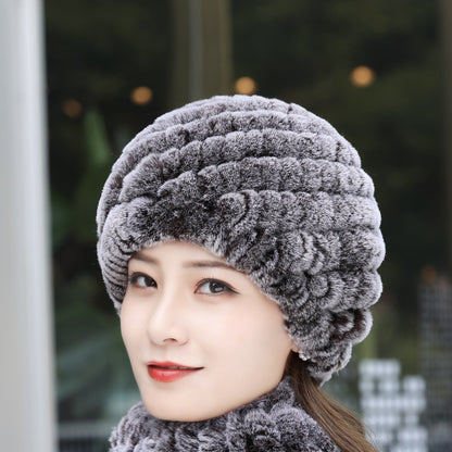 Winter Knit Real Rabbit Fur Hat - Warm & Stylish