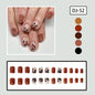 Autumn Coffee Brown Short Square Leaf Design Nail Tips