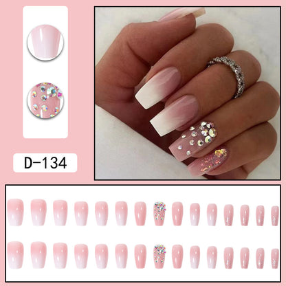 30-Piece Short Ballet Nail Extensions with Gradient Rhinestones