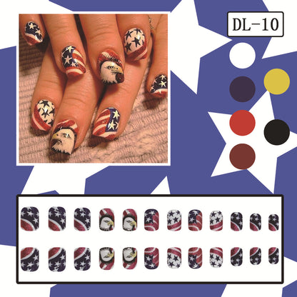 Independence Day Short Square Nails with Eagle and Flag Designs