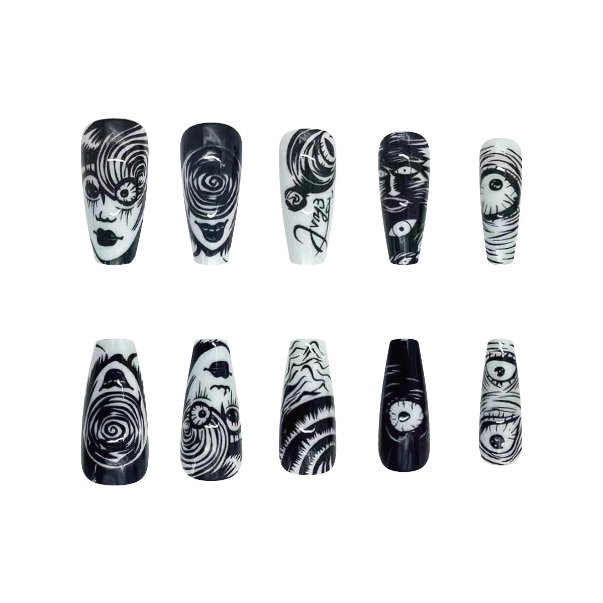 Halloween Ballet Sketch Horror Manga 2D Design Nail Tips