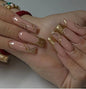 Long Waterpipe French Nails with Gold Glitter Lines