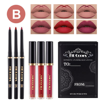 New Fashion 6-Pack Matte Lip Gloss and Liner Set for Long-Lasting Wear-Homeunderwear