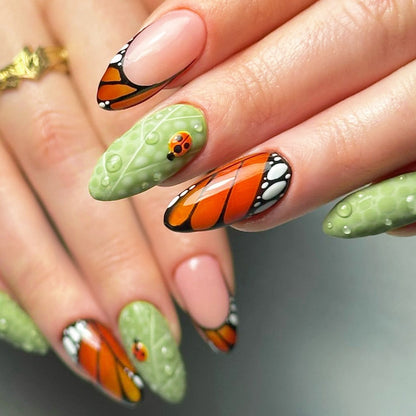 24-Piece Almond Shape Butterfly Wings Fall Nails