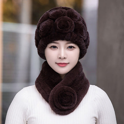 Winter Rex Rabbit Fur Ear Flap Hat & Scarf Set