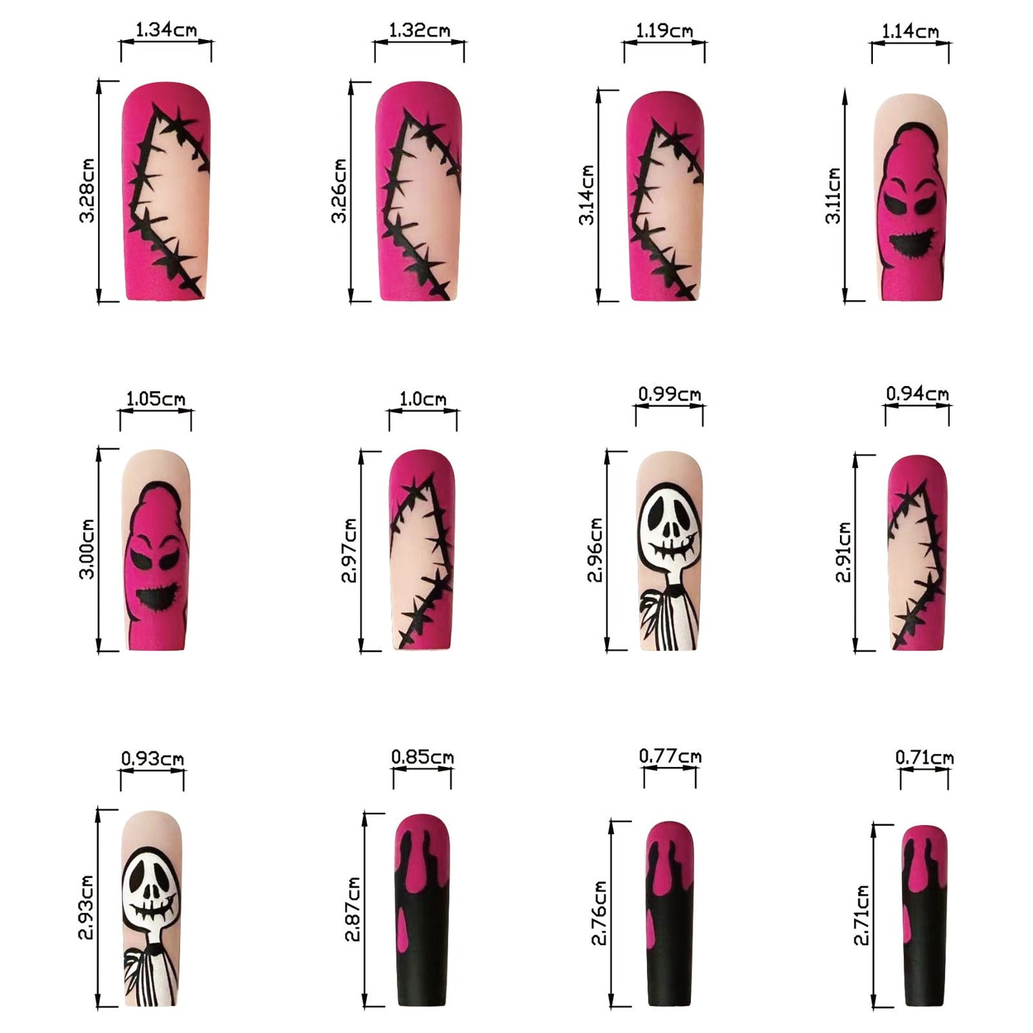 Long Pink Ghost Skull Halloween Nail Tips for Trendy Girls