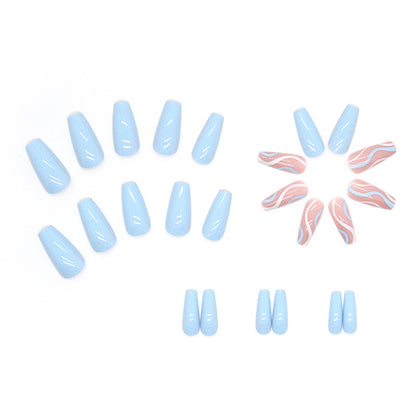 Export-Grade Fake Nails 24-Piece Box Summer Fresh Blue Mid-Length Ballet Salt Wave Ins Style-homeunderwear