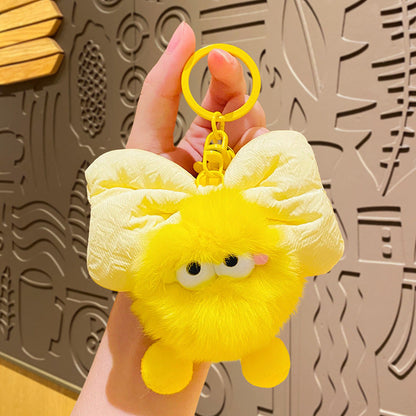 Creative Fuzzy Bow Coal Ball Keychain - 9x9.5cm Toy