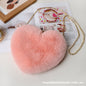 Fashionable Faux Fur Heart-Shaped Bag - Chain Crossbody Purse