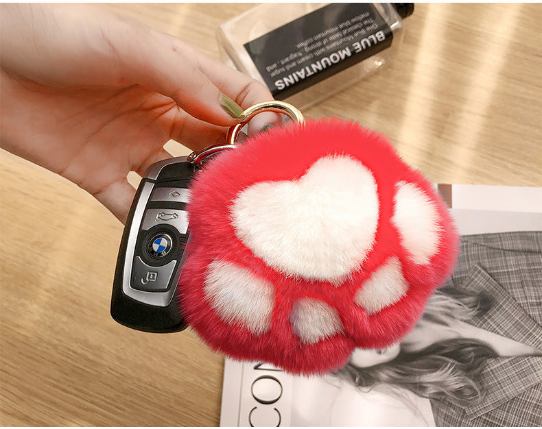 Cute Real Rabbit Fur Kitty Paw Keychain Toy