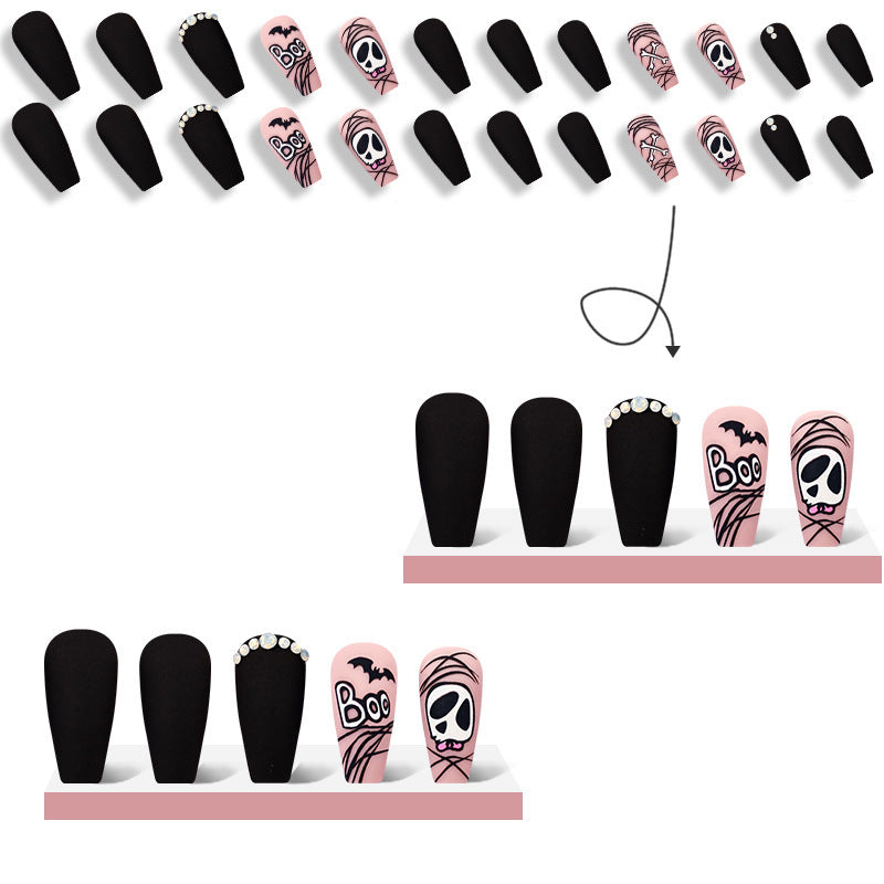 New FashionHalloween Skull and Bat Glitter Nail Tips