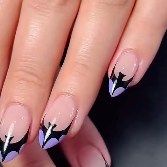 French Almond Bat Nail Extensions for Halloween