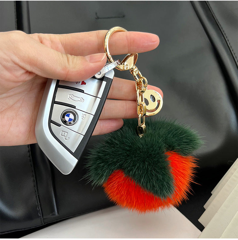 Lucky Mink Fur Persimmon Charm Keychain & Bag Decor