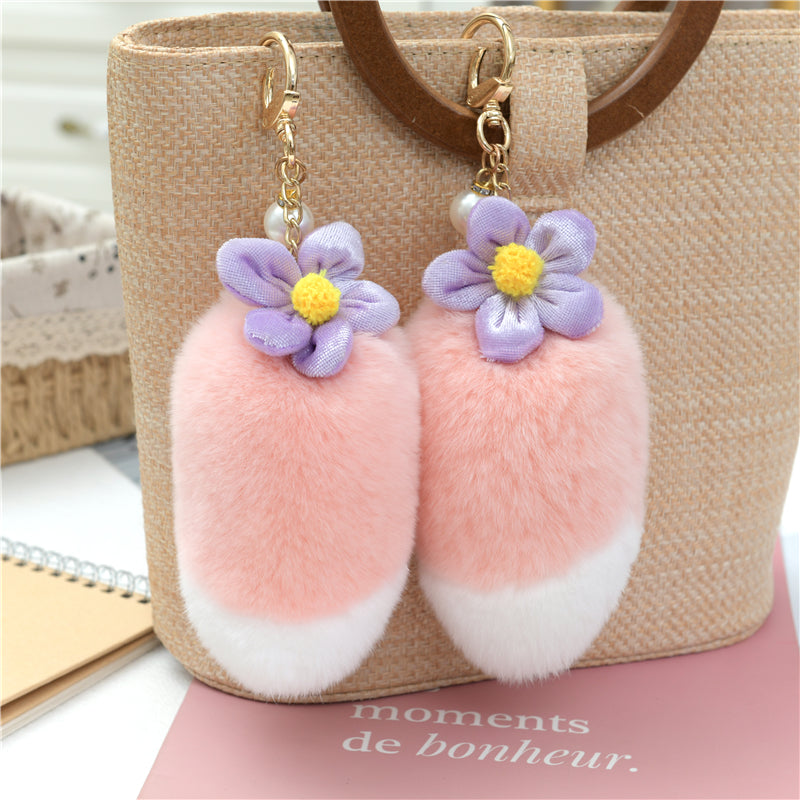 Cute Pink Fuzzy Charm - Real Rabbit Fur Accessory