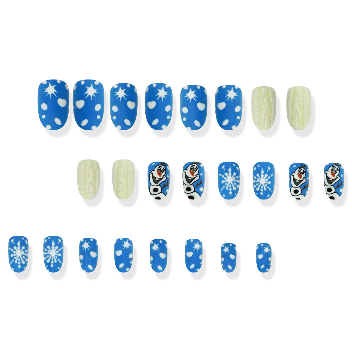 24-Piece Short Oval Christmas Snowman Snowflake 3D Knit Nail Tips