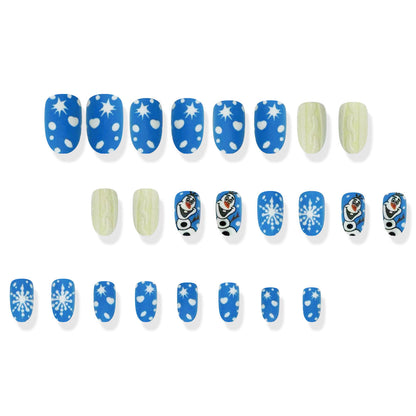 24-Piece Short Oval Christmas Snowman Snowflake 3D Knit Nail Tips