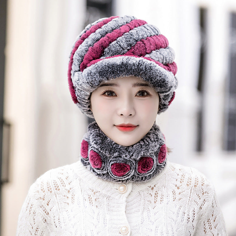 Warm Real Rabbit Fur Cap & Scarf Set - Stylish Winter Wear