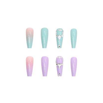 Dual-Tone Swarovski Crystal Droplet Nail Tips Finished Milk Green Taro Purple-homeunderwear