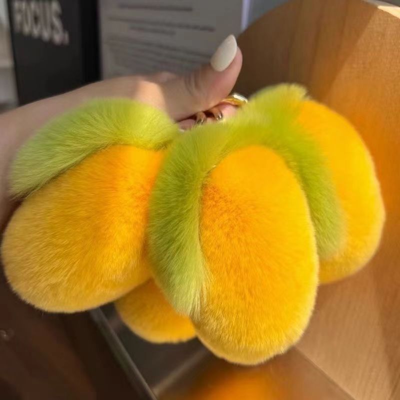 Cute Faux Rabbit Fur Mango Keychain - Car Charm