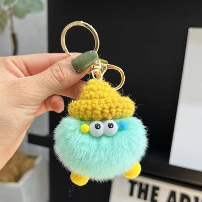 Cute Real Rabbit Fur Coal Ball Keychain Bag Charm