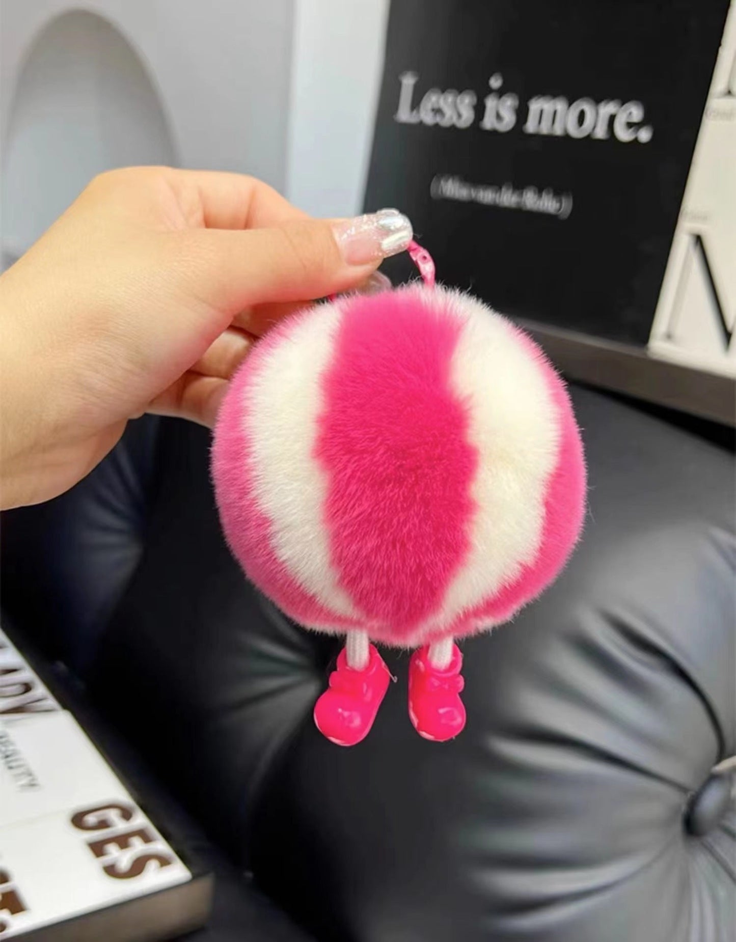 Cute Real Rabbit Fur Charm with Watermelon & Mushroom Design